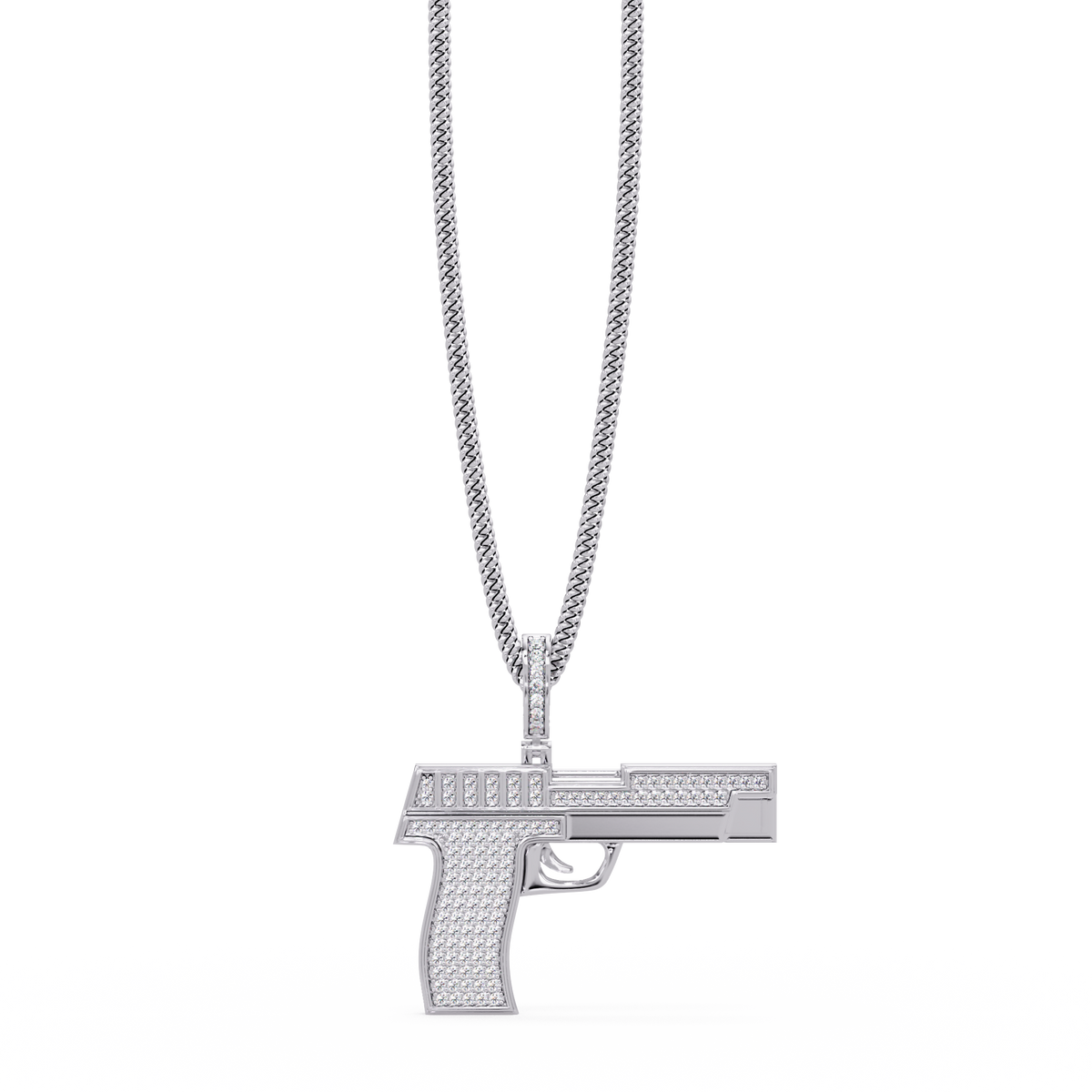 Iced Pistol Lab Grown Diamond Pendant Necklace - HIGHCARAT DIAMONDS