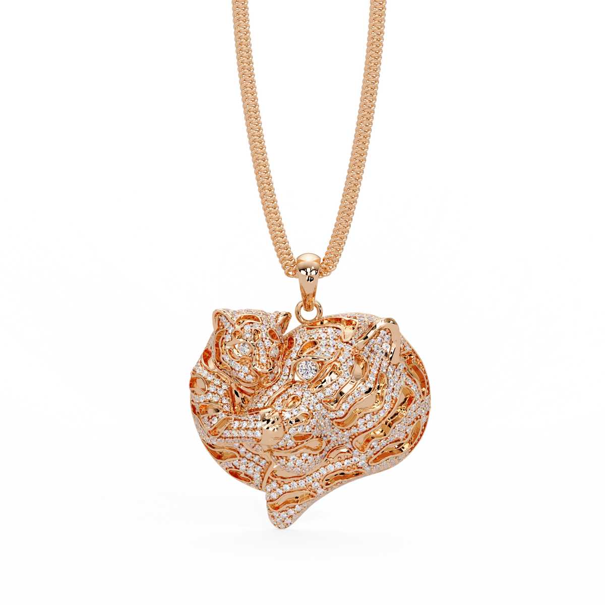 Iced Tiger Face Gold Lab Grown Diamond Pendant - HIGHCARAT DIAMONDS