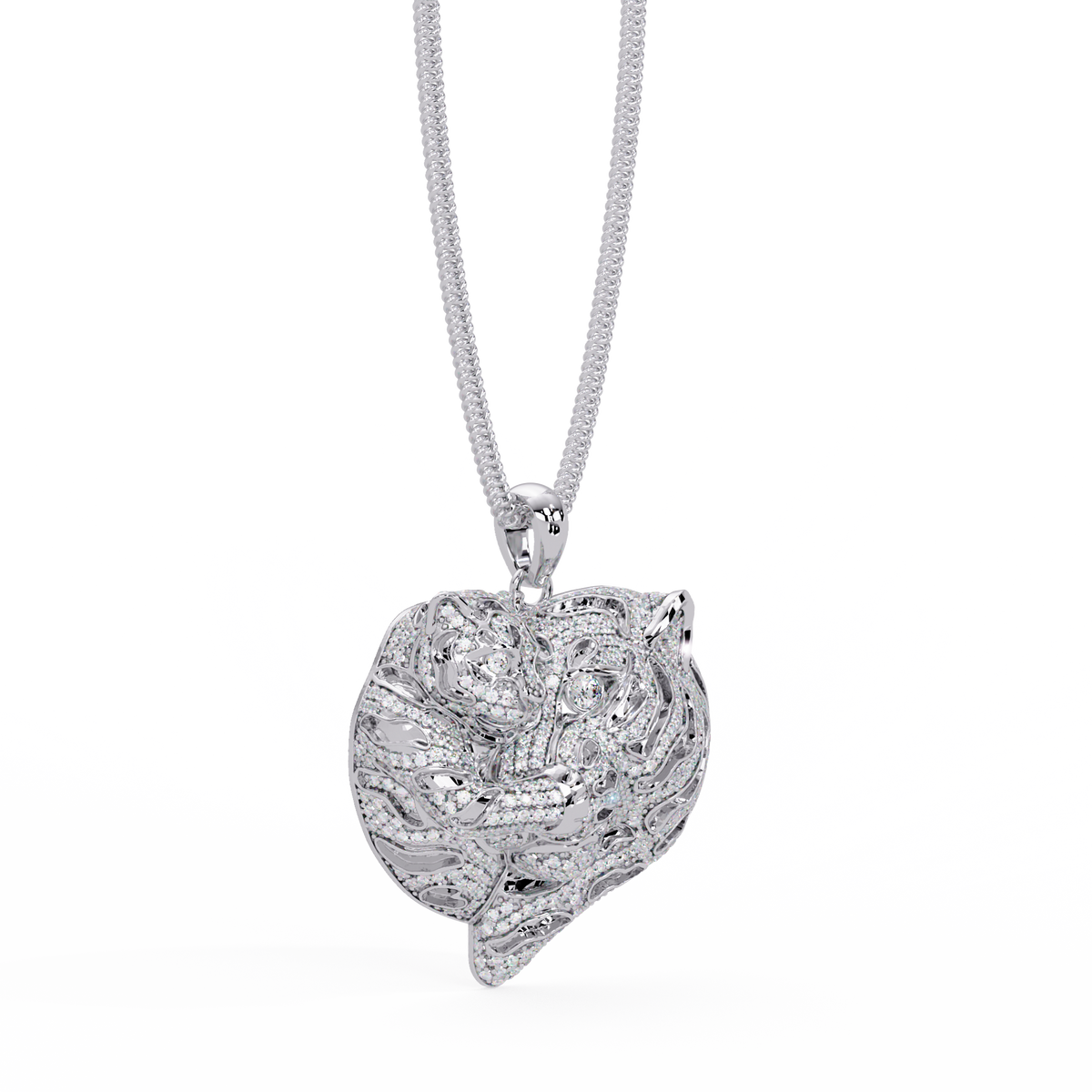 Iced Tiger Face Gold Lab Grown Diamond Pendant - HIGHCARAT DIAMONDS