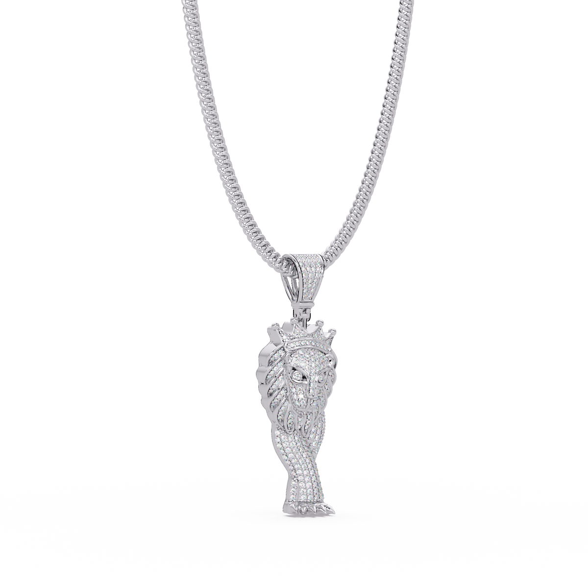 King Lion Head Pendant Lab Grown Diamond 14k Rose Gold Necklace - HIGHCARAT DIAMONDS