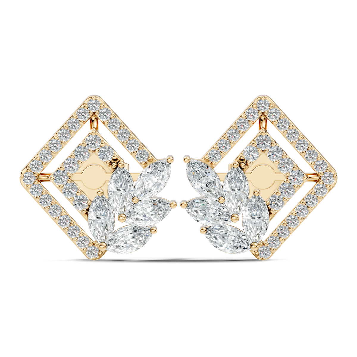 Round & Marquise shape Lab Grown-Natural Diamond 14k Solid Rose Gold Earrings For Women - HIGHCARAT DIAMONDS