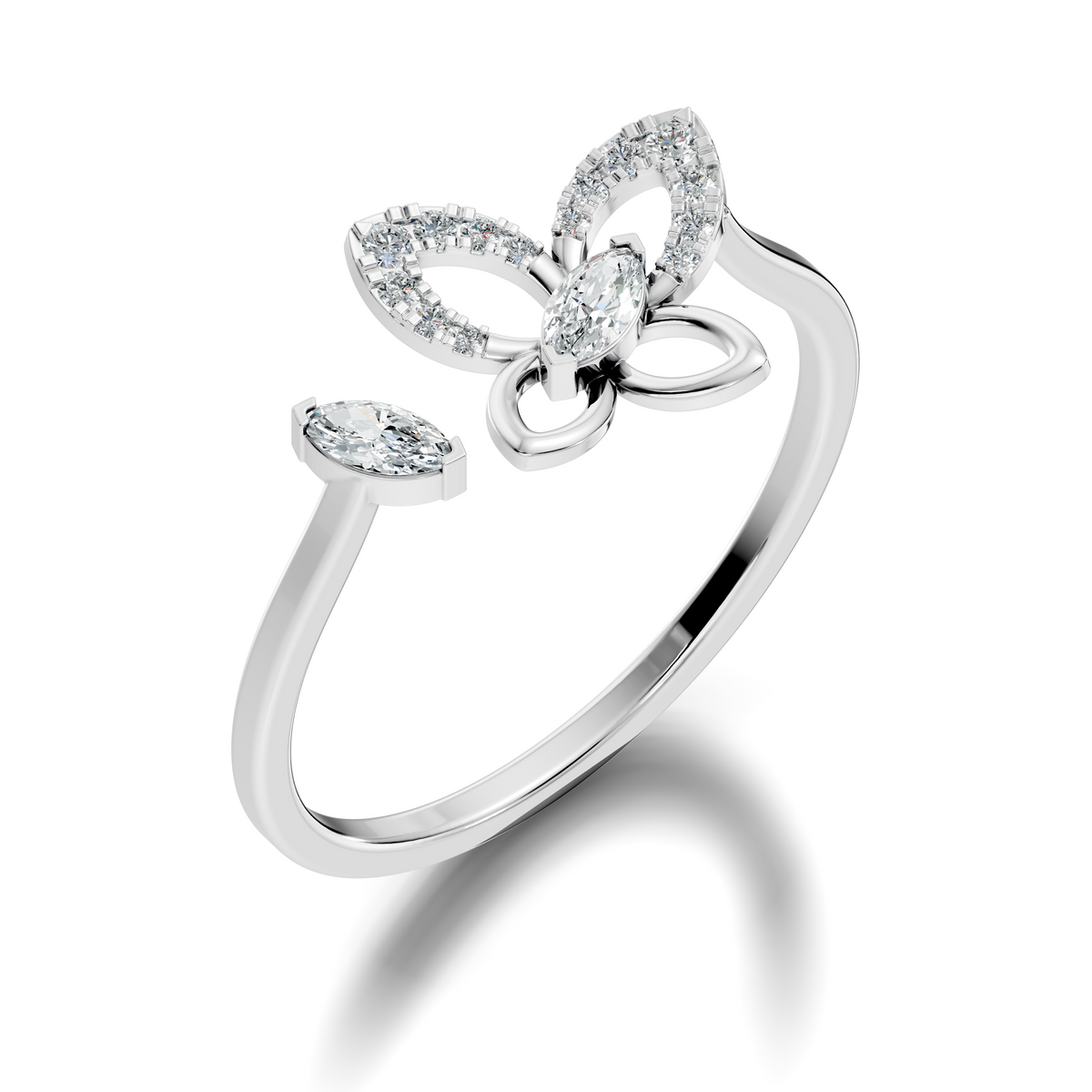 Marquise and Round Cut Diamond Butterfly Shape Unique Cluster Open Daily Wear Ring For Women's - HIGHCARAT DIAMONDS