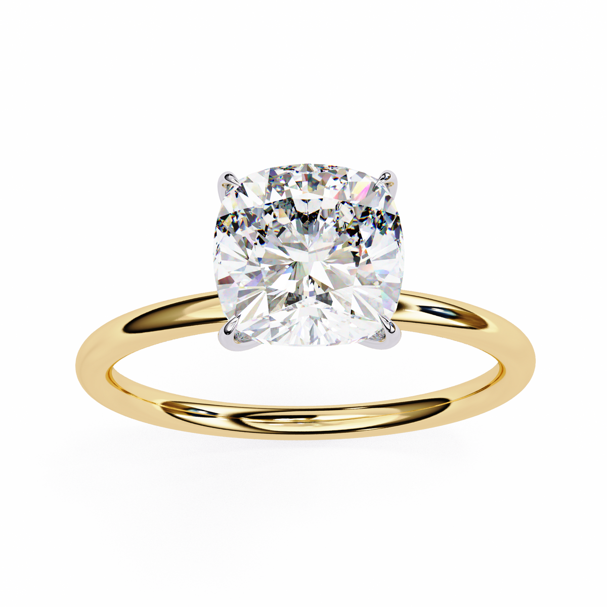 Lab Grown Cushion Cut Diamond Prong Set Solitaire Ring with polished band design
