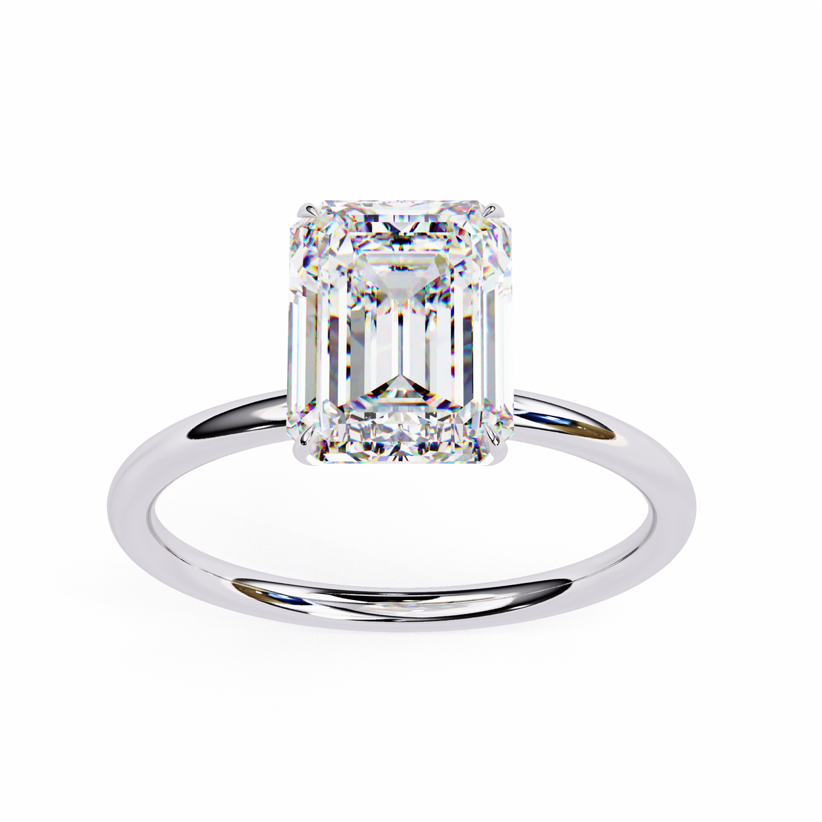 Solitaire Engagement Ring featuring emerald cut lab grown diamond center stone