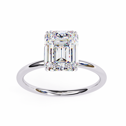 Solitaire Engagement Ring featuring emerald cut lab grown diamond center stone