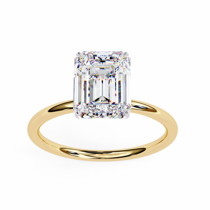 Front view of emerald cut lab grown diamond solitaire ring