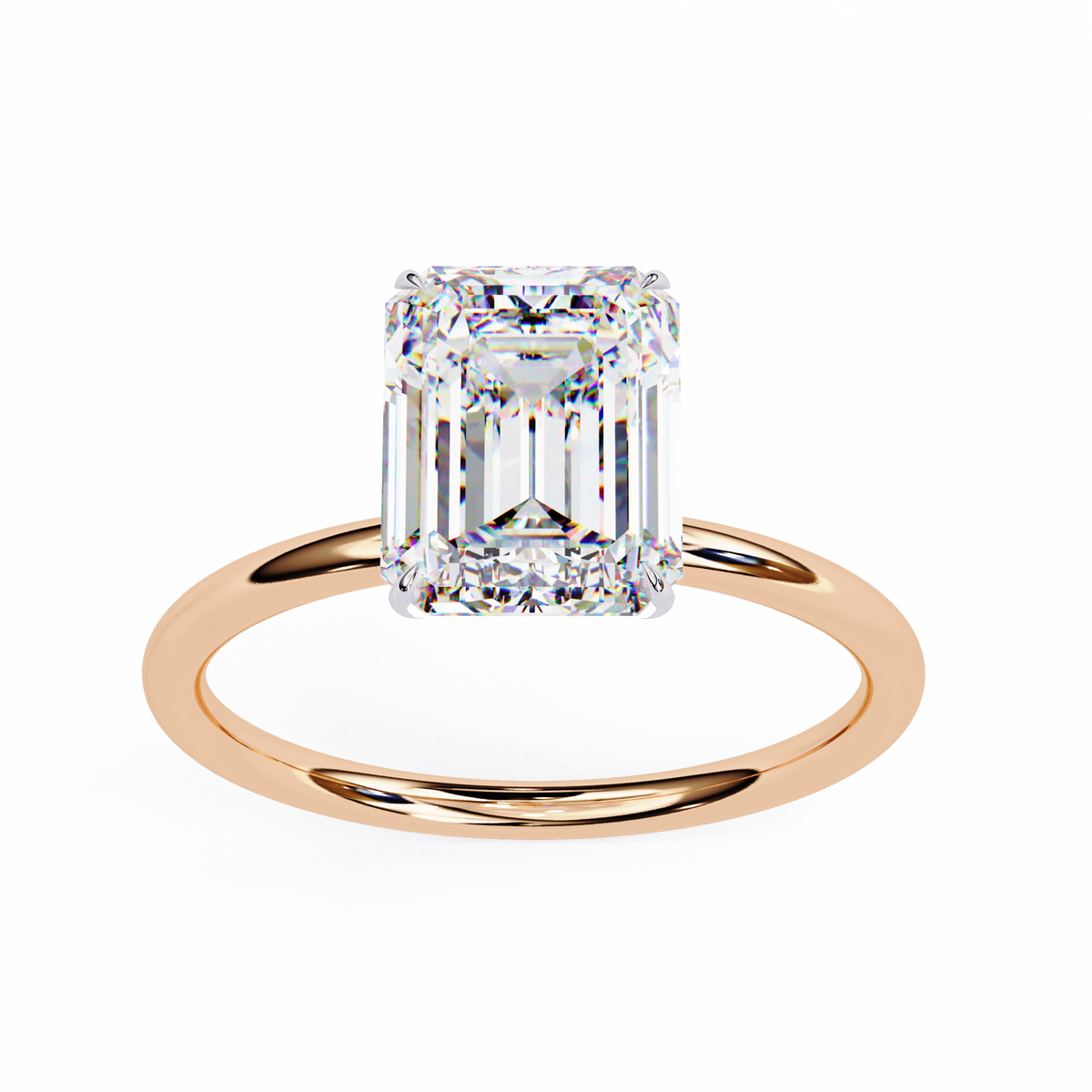 Lab Grown Emerald Cut Diamond Solitaire Engagement Ring with polished band design