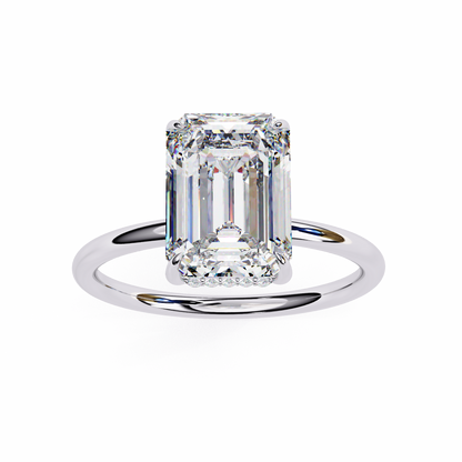 Lab Grown Emerald Cut Diamond Solitaire Ring with polished band design