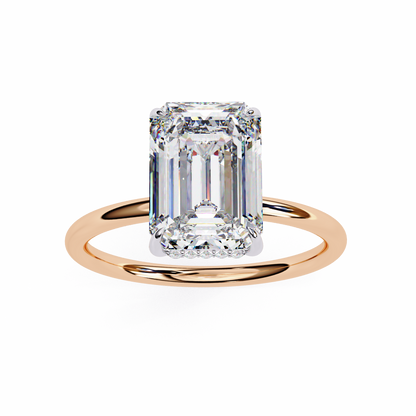 Front view of emerald cut lab grown diamond solitaire ring