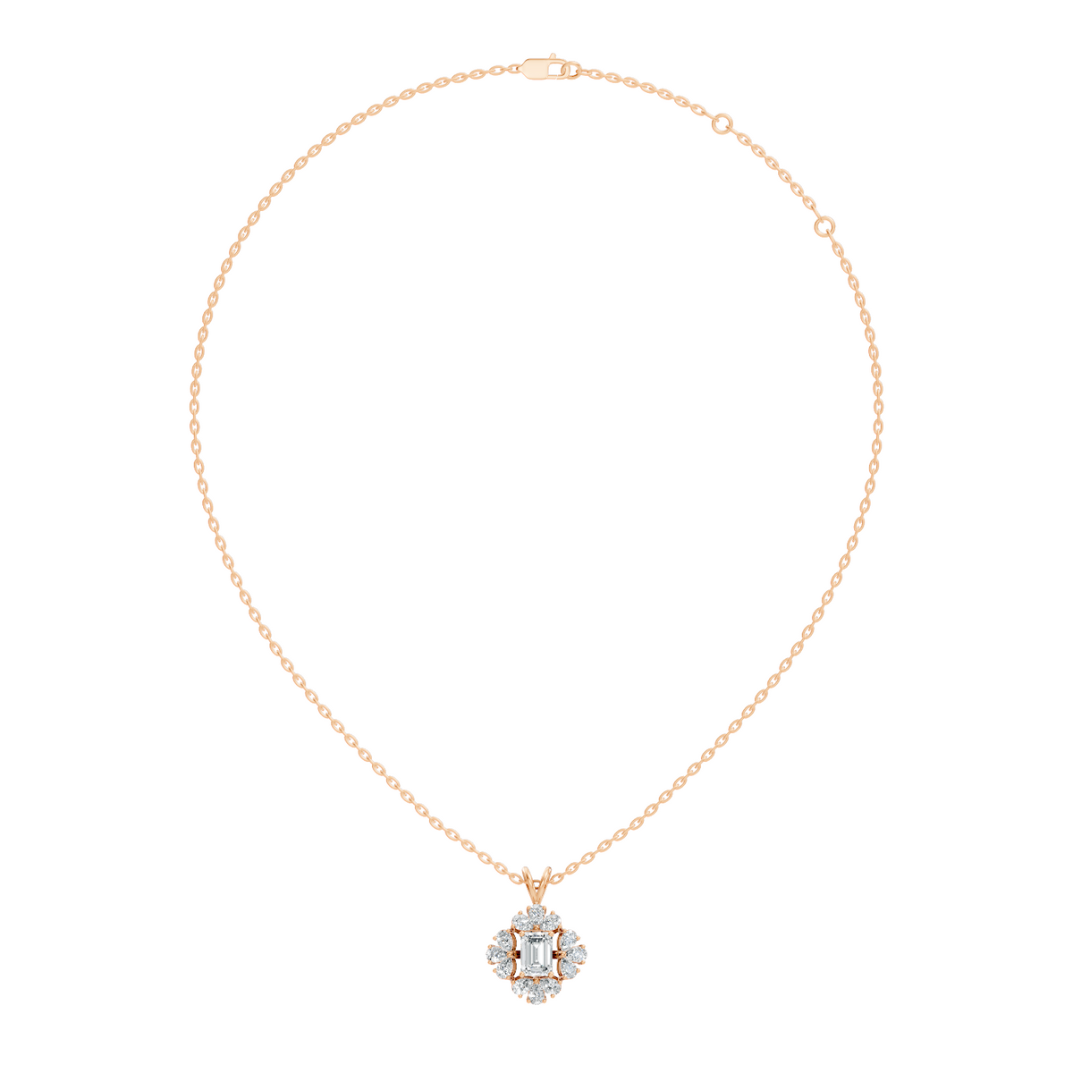 Vintage Labgrown Diamond Pendant with Emerald Cut Center & Pear Side Diamonds Gift For Her - HIGHCARAT DIAMONDS
