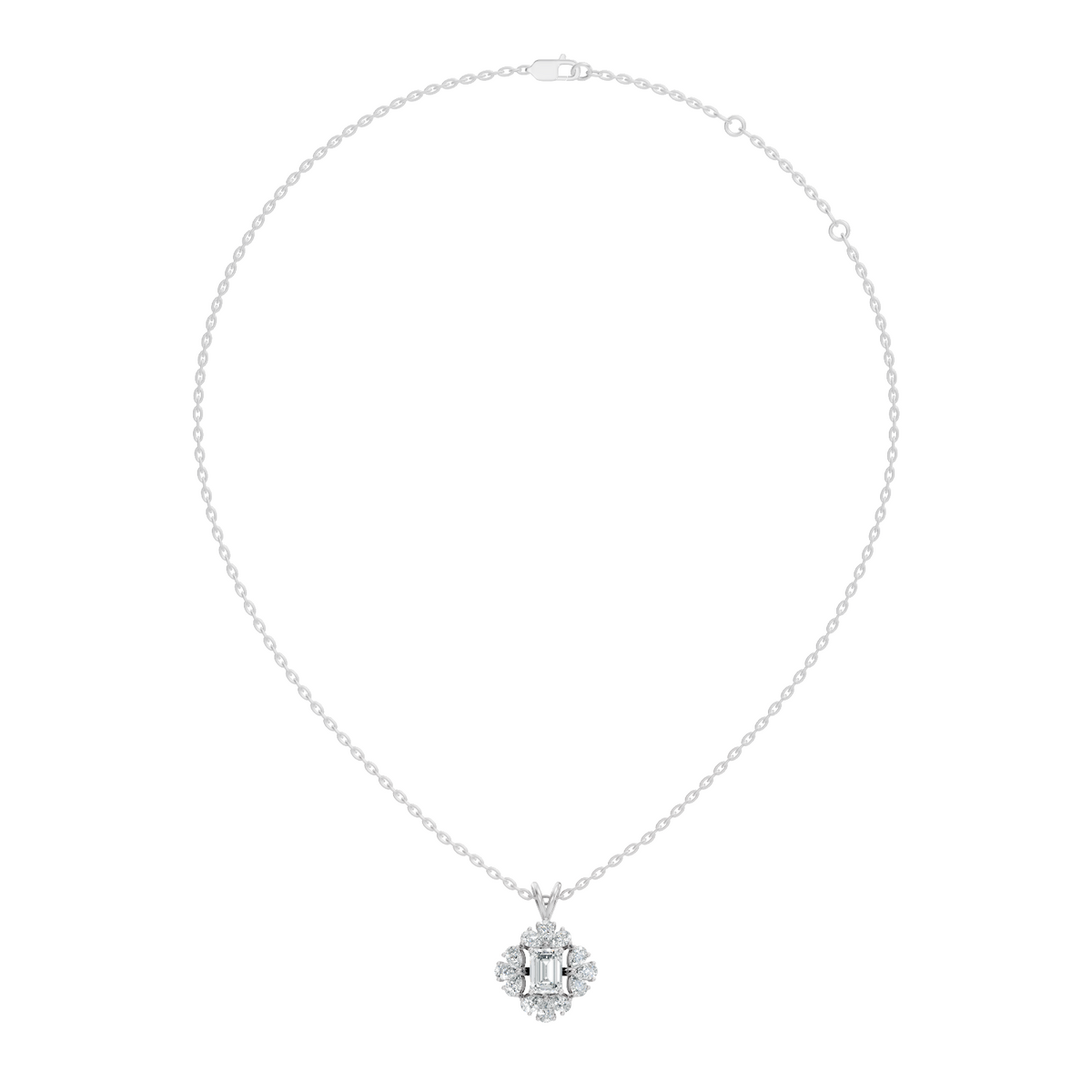 Vintage Labgrown Diamond Pendant with Emerald Cut Center & Pear Side Diamonds Gift For Her - HIGHCARAT DIAMONDS