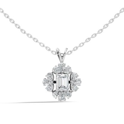 Vintage Labgrown Diamond Pendant with Emerald Cut Center & Pear Side Diamonds Gift For Her - HIGHCARAT DIAMONDS