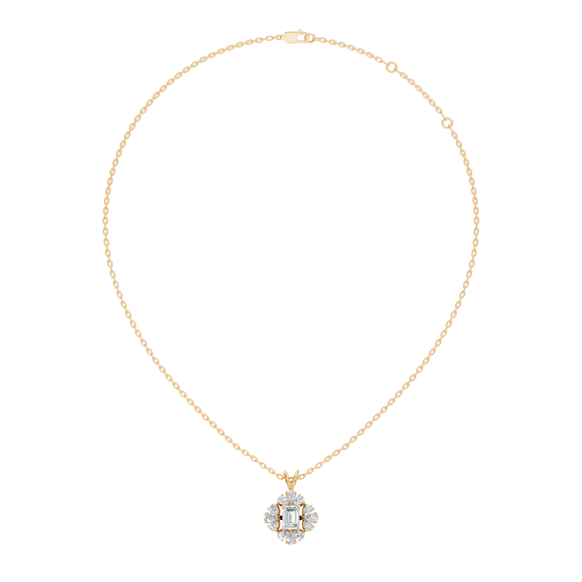 Vintage Labgrown Diamond Pendant with Emerald Cut Center & Pear Side Diamonds Gift For Her - HIGHCARAT DIAMONDS