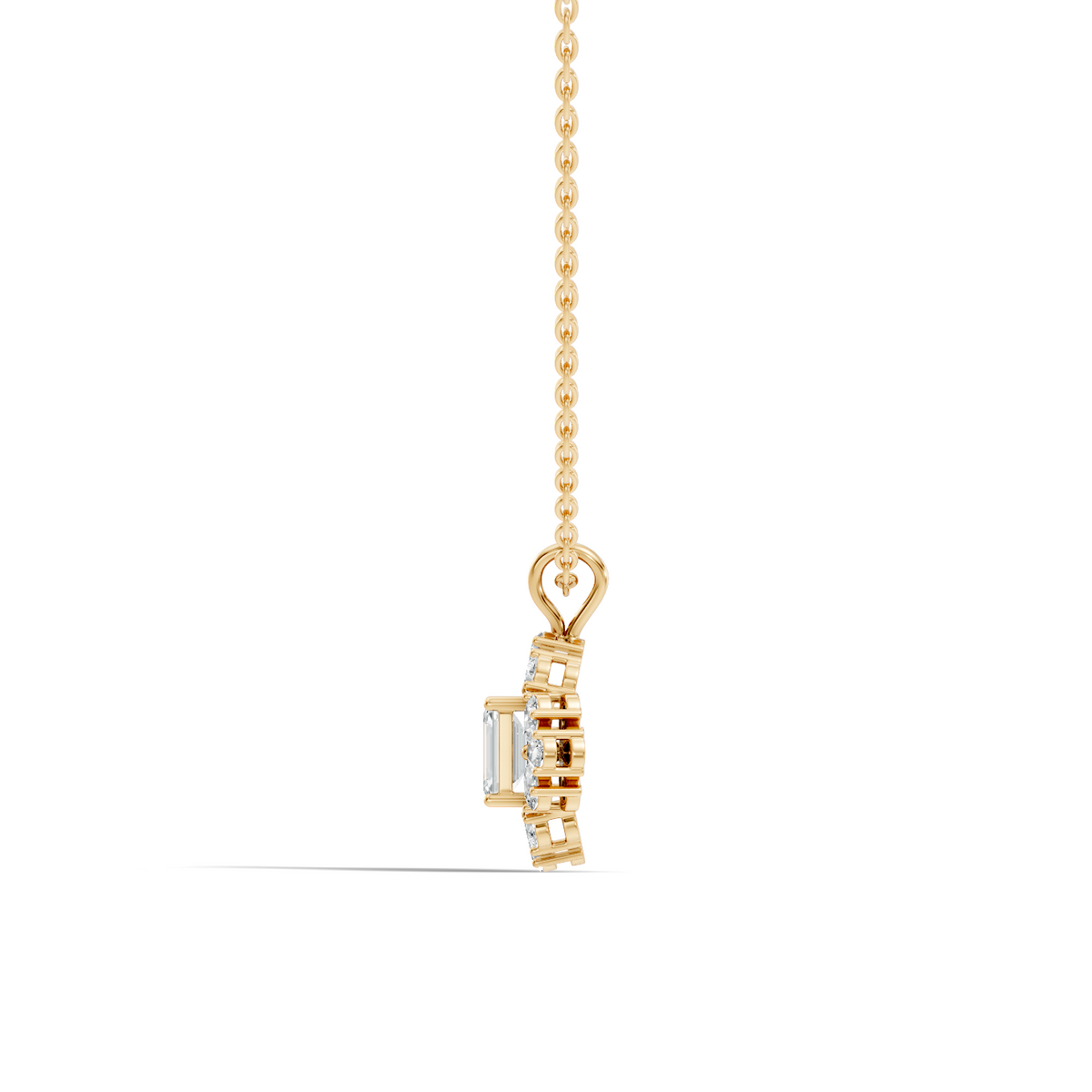 Vintage Labgrown Diamond Pendant with Emerald Cut Center & Pear Side Diamonds Gift For Her - HIGHCARAT DIAMONDS