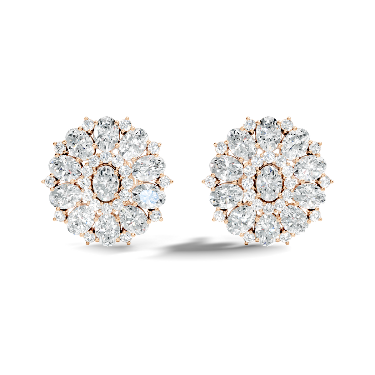 Round & Oval Cut Sparkling Diamond Cluster Earrings For Women In 14K Solid White Gold Earring - HIGHCARAT DIAMONDS