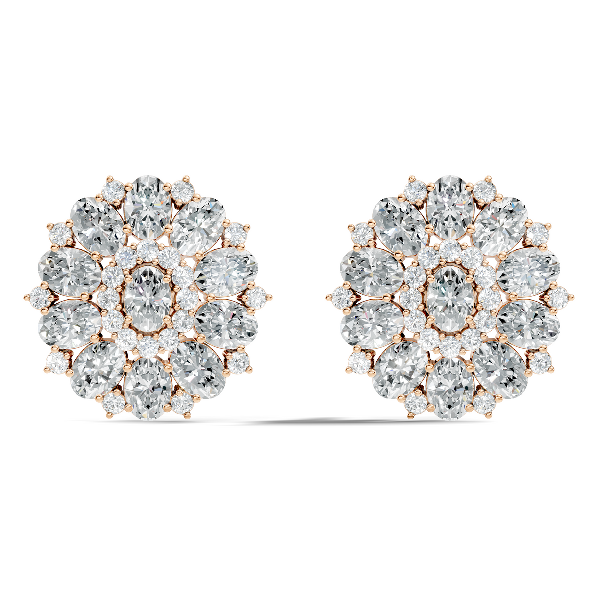 Round & Oval Cut Sparkling Diamond Cluster Earrings For Women In 14K Solid White Gold Earring - HIGHCARAT DIAMONDS