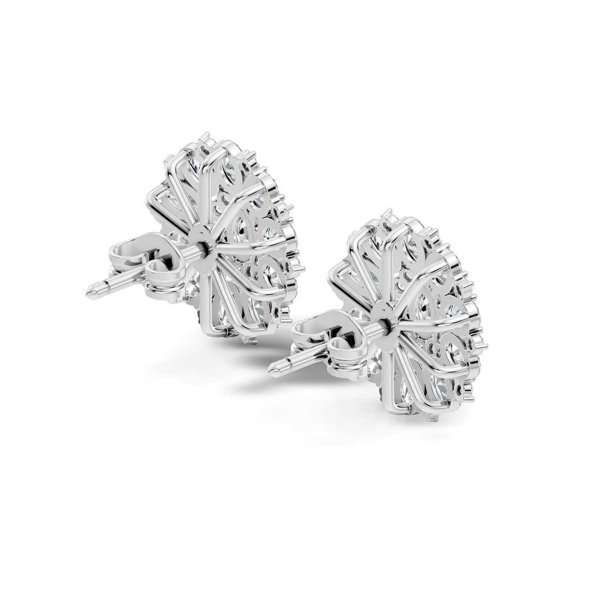 Round & Oval Cut Sparkling Diamond Cluster Earrings For Women In 14K Solid White Gold Earring - HIGHCARAT DIAMONDS