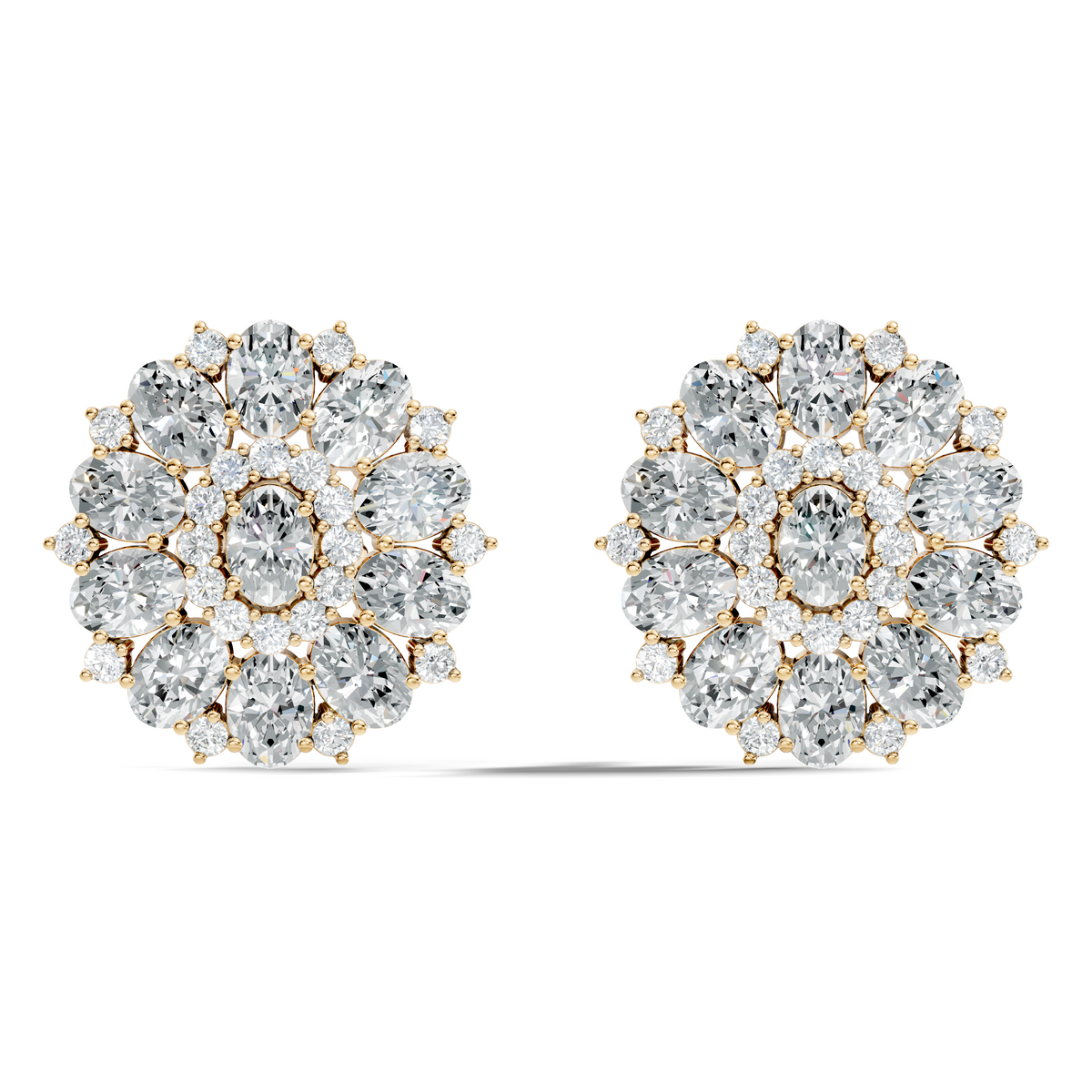 Round & Oval Cut Sparkling Diamond Cluster Earrings For Women In 14K Solid White Gold Earring - HIGHCARAT DIAMONDS
