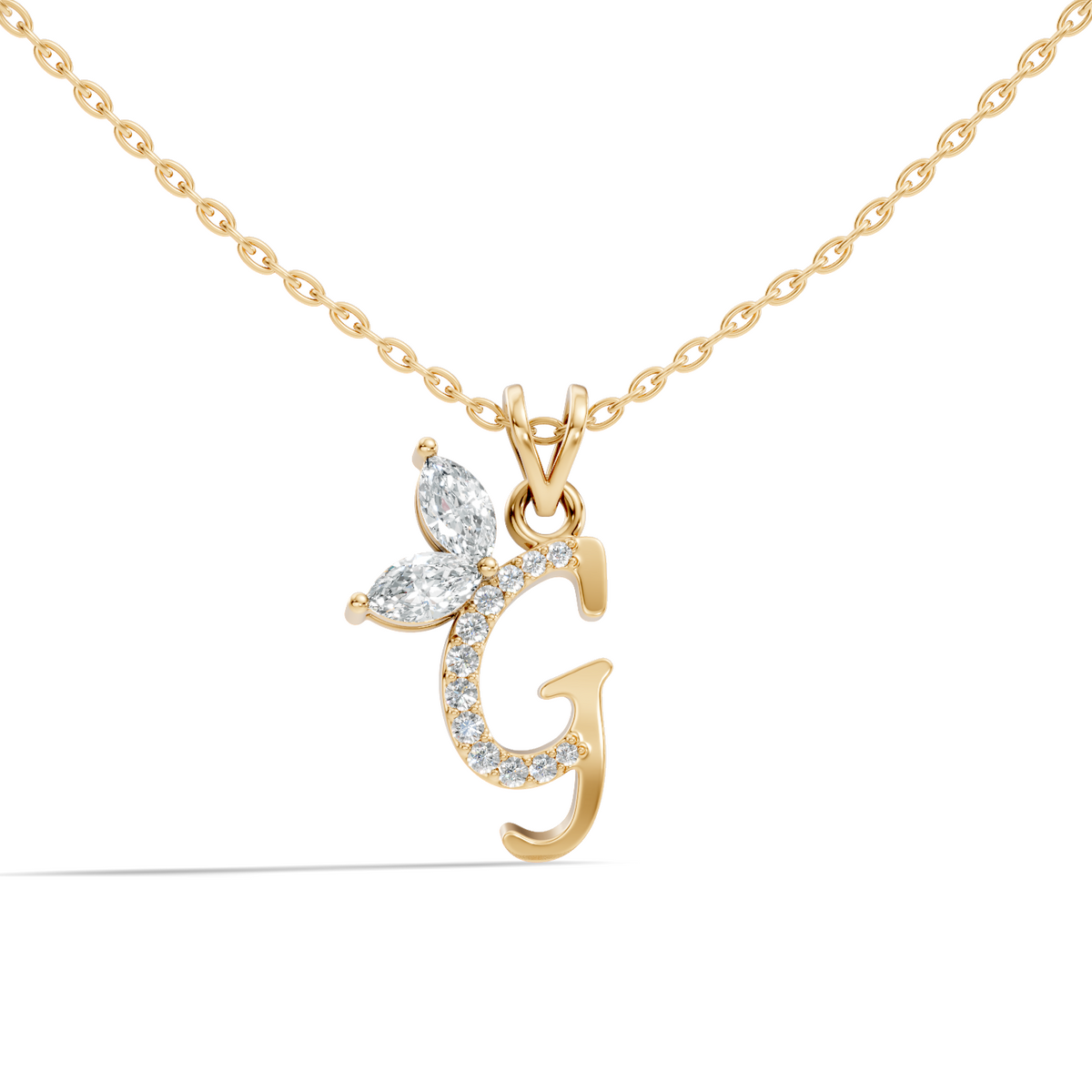 14K Solid Gold Marquise and Round Cut Diamond G Alphabet Pendant For Her - HIGHCARAT DIAMONDS