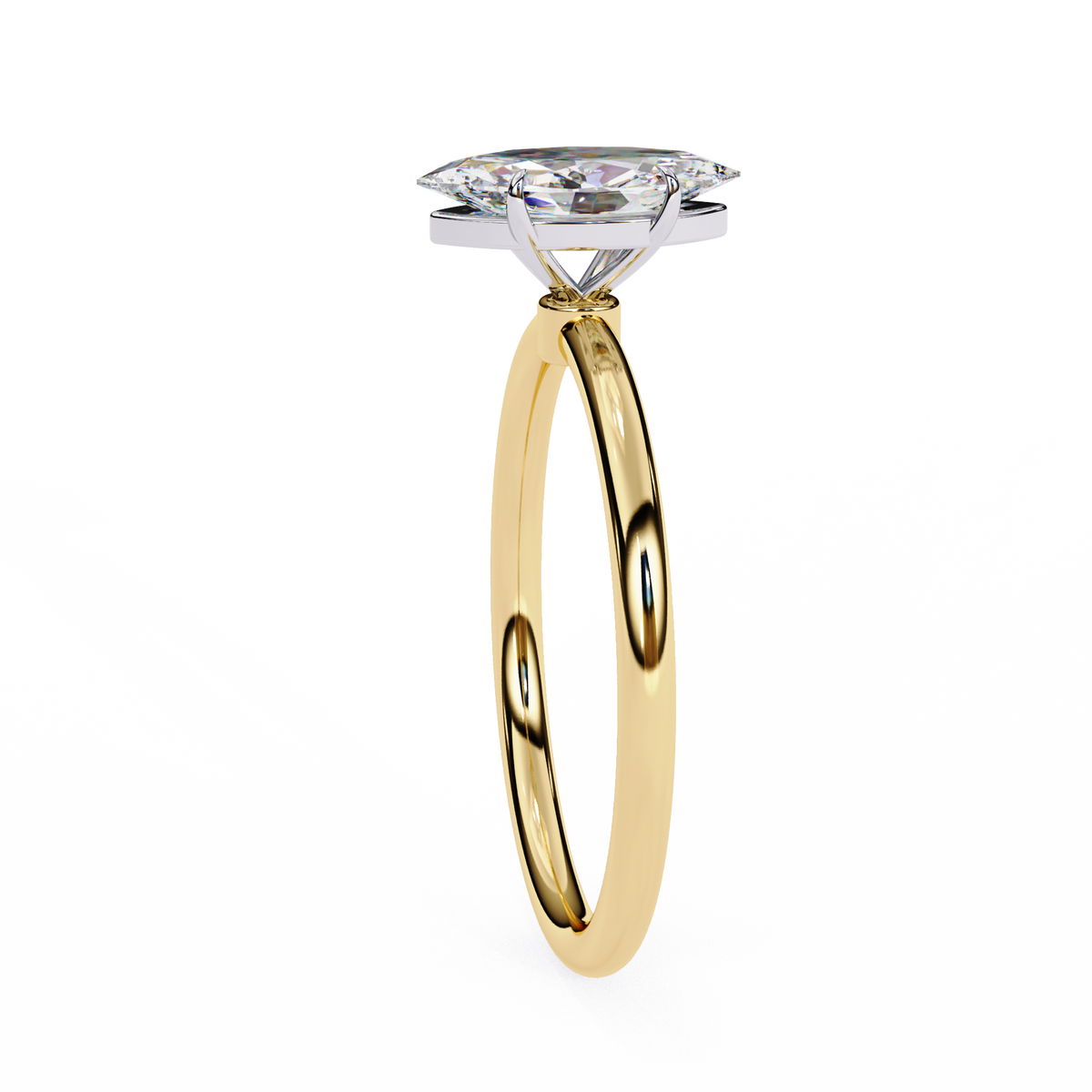 Front view of marquise cut lab diamond solitaire ring with classic design