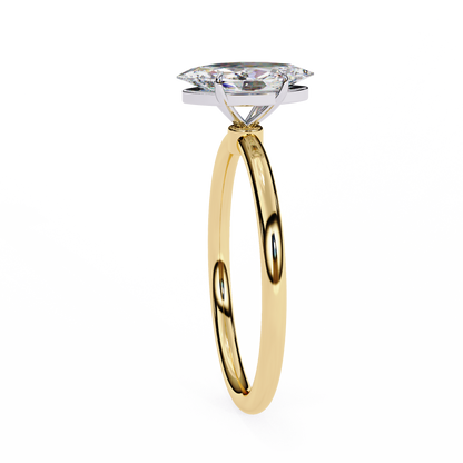 Front view of marquise cut lab diamond solitaire ring with classic design