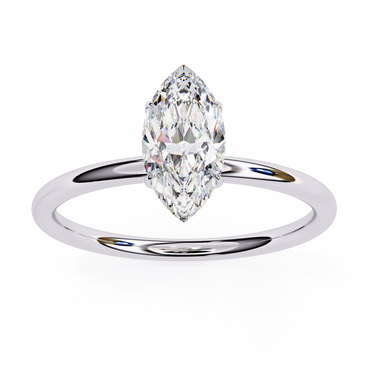 Lab Grown Marquise Cut Diamond Prong Set Solitaire Ring with polished band design