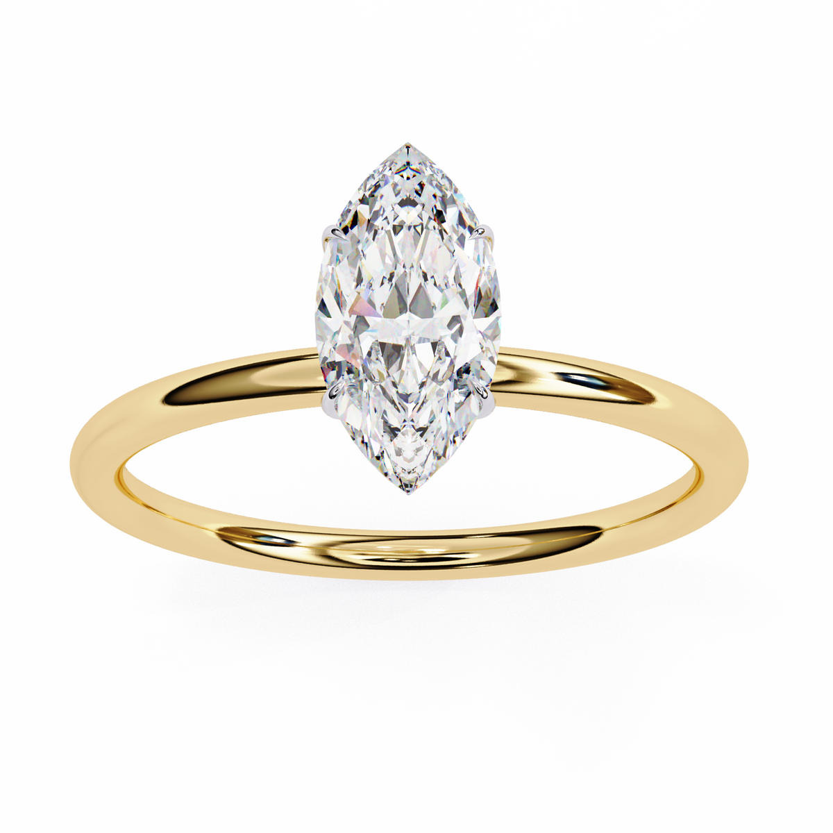 Solitaire Ring featuring marquise cut lab grown diamond in prong setting