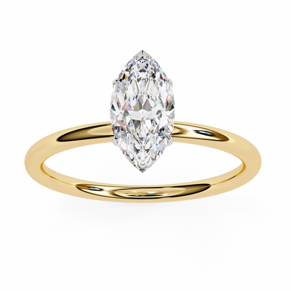 Solitaire Ring featuring marquise cut lab grown diamond in prong setting