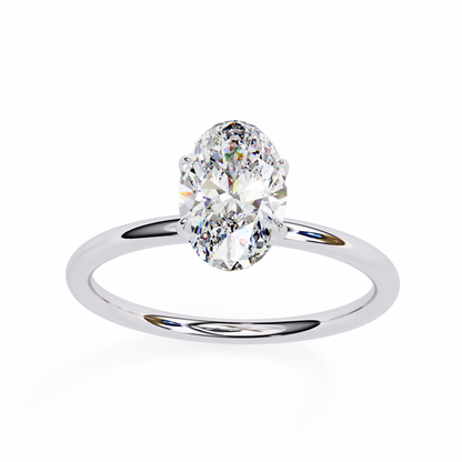 Lab Grown Oval Cut Diamond Solitaire Ring with polished band design