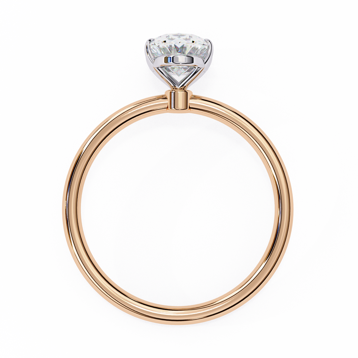 Close up of oval cut solitaire ring with refined prong details