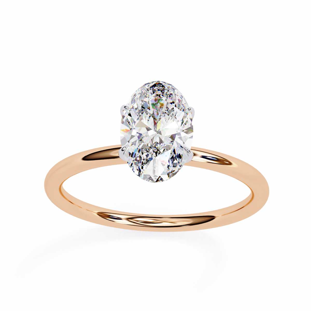 Front view of oval cut lab grown diamond solitaire ring
