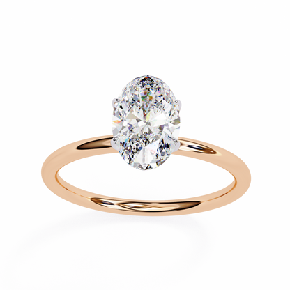 Front view of oval cut lab grown diamond solitaire ring