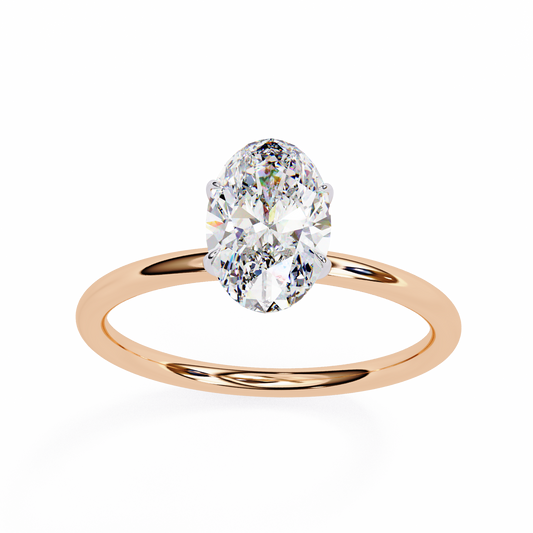 Front view of oval cut lab grown diamond solitaire ring