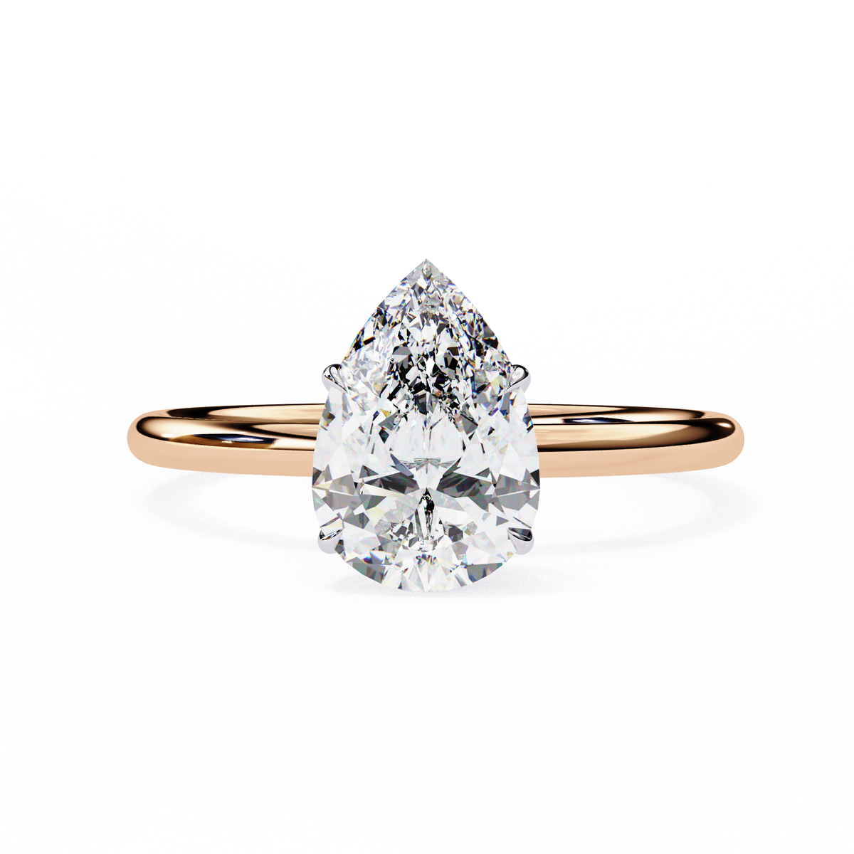 Front view of pear cut lab grown diamond solitaire ring