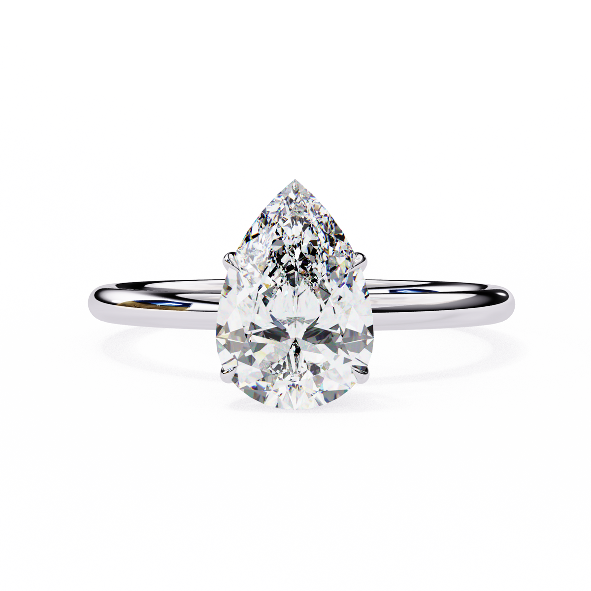 Lab Grown Pear Cut Diamond Solitaire Engagement Ring with polished band design
