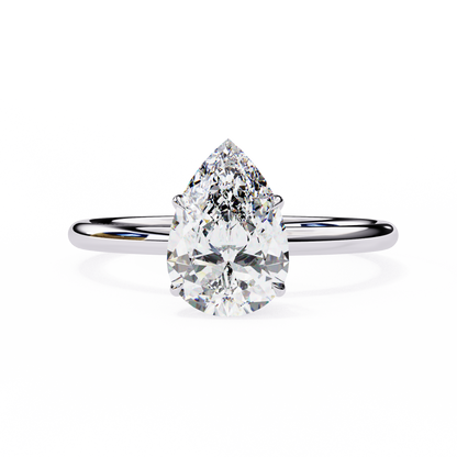 Lab Grown Pear Cut Diamond Solitaire Engagement Ring with polished band design