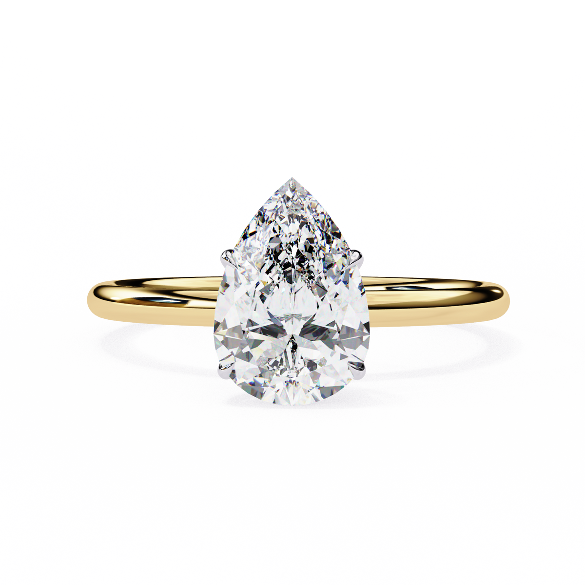 Solitaire Engagement Ring featuring pear cut lab grown diamond center stone