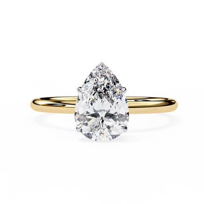 Solitaire Engagement Ring featuring pear cut lab grown diamond center stone