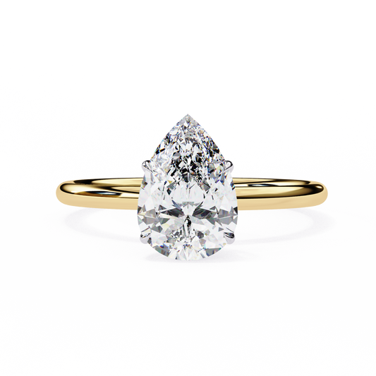Solitaire Engagement Ring featuring pear cut lab grown diamond center stone