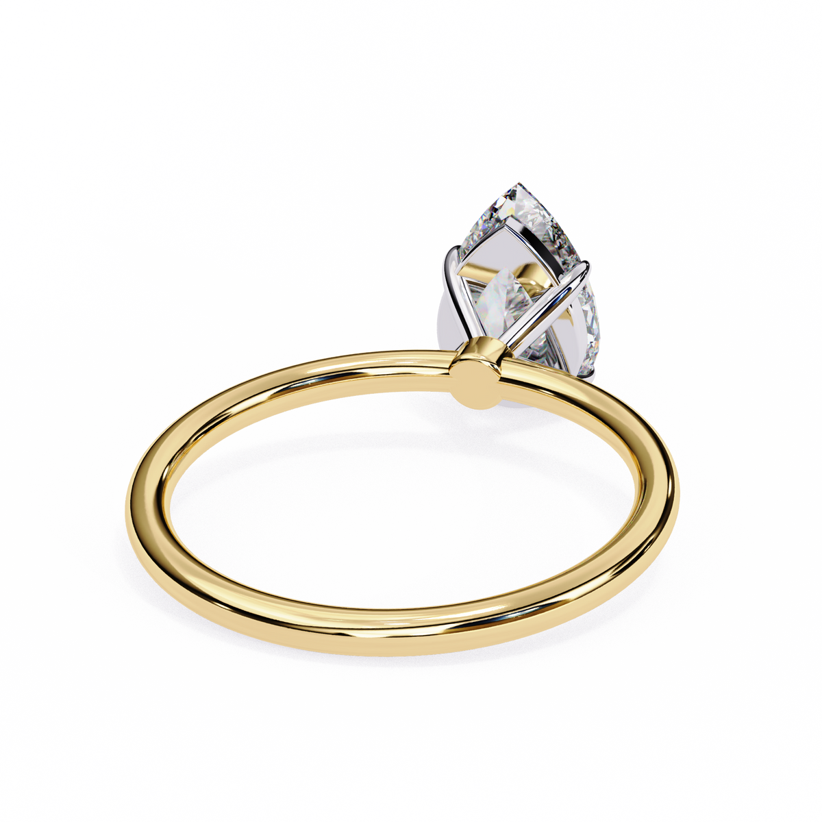 Close up of pear cut solitaire ring with refined prong details