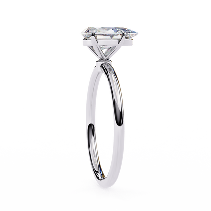 Side profile of pear cut lab grown diamond solitaire engagement ring