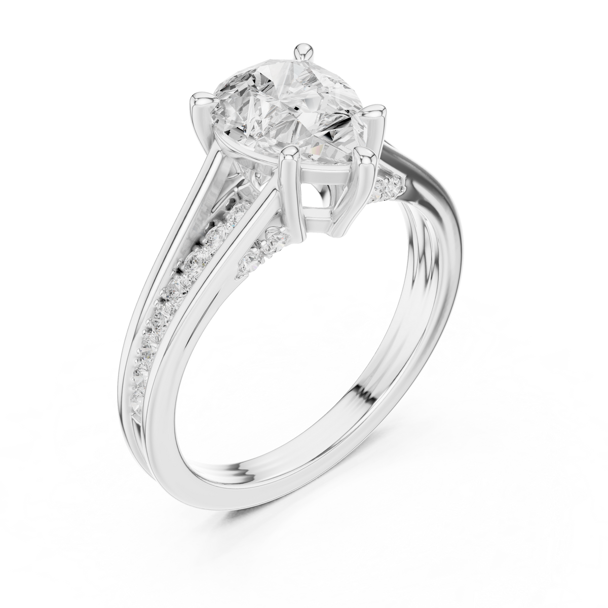 Pear Cut 2.29Ct Colorless Lab Grown Diamond Ring, Round Side Stone Accented Perfect Party Wear Ring Gift For Women's - HIGHCARAT DIAMONDS