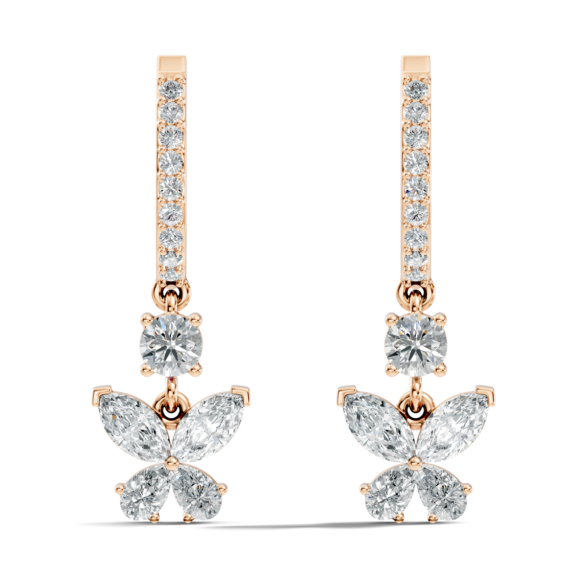 1.85 CT Pear or Marquise Cut Diamond Earring & Butterfly Inspired Dangle Hoop Earrings For Her - HIGHCARAT DIAMONDS