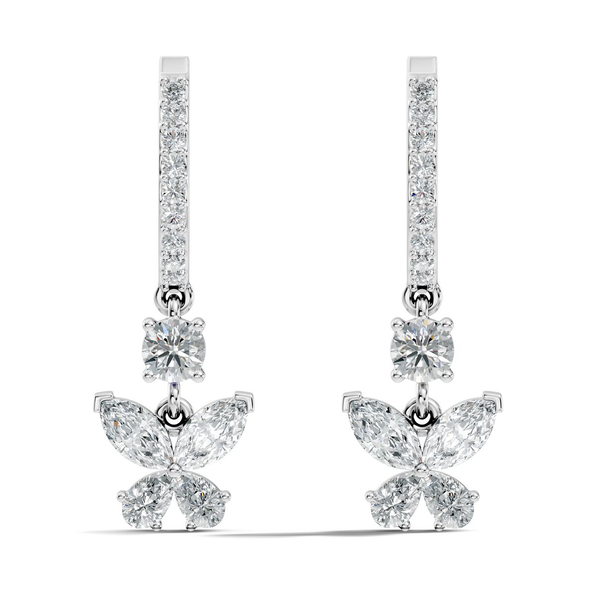 1.85 CT Pear or Marquise Cut Diamond Earring & Butterfly Inspired Dangle Hoop Earrings For Her - HIGHCARAT DIAMONDS