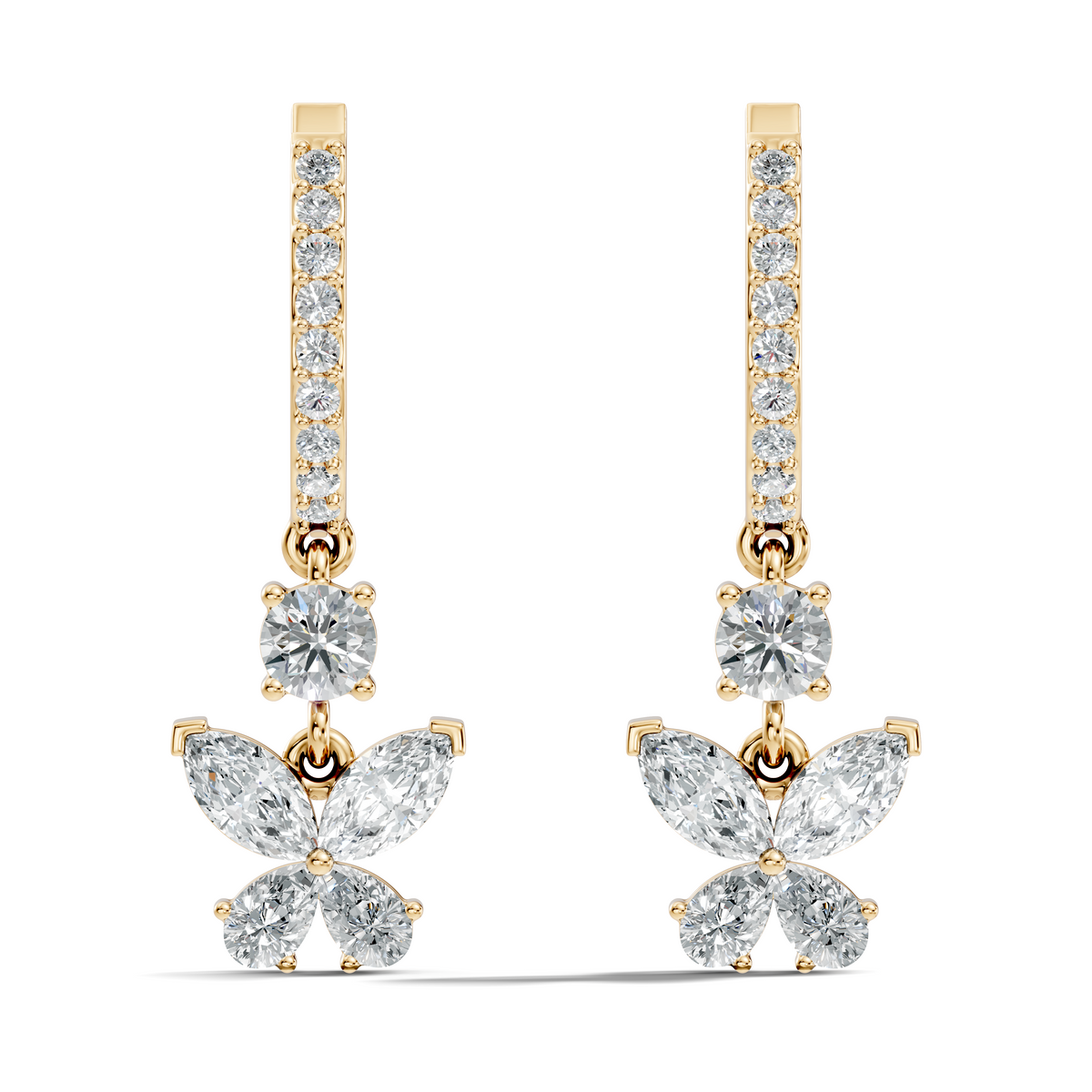 1.85 CT Pear or Marquise Cut Diamond Earring & Butterfly Inspired Dangle Hoop Earrings For Her - HIGHCARAT DIAMONDS