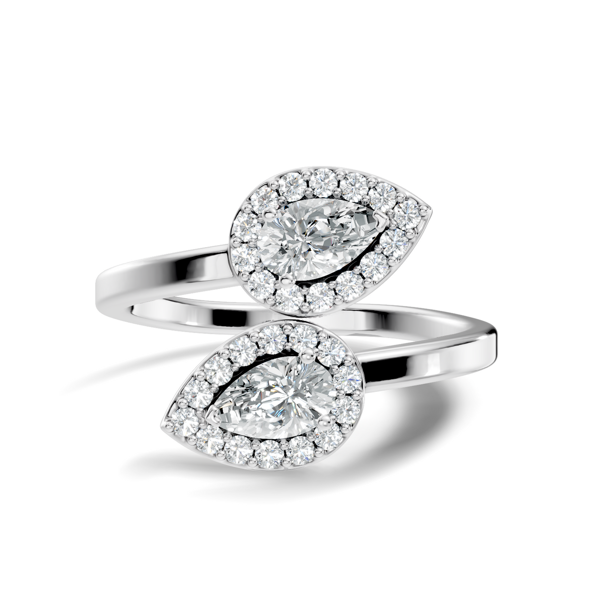 Lab Grown Pear & Round Diamond Halo Open Bypass Ring - HIGHCARAT DIAMONDS