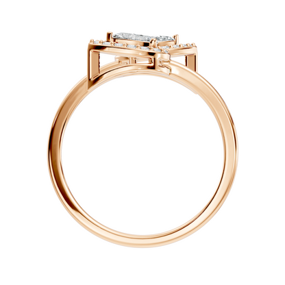 Lab Grown Pear & Round Diamond Halo Open Bypass Ring - HIGHCARAT DIAMONDS