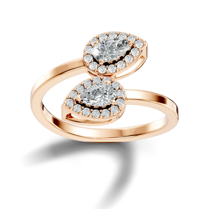 Lab Grown Pear & Round Diamond Halo Open Bypass Ring - HIGHCARAT DIAMONDS
