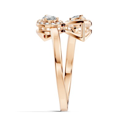Lab Grown Pear & Round Diamond Halo Open Bypass Ring - HIGHCARAT DIAMONDS