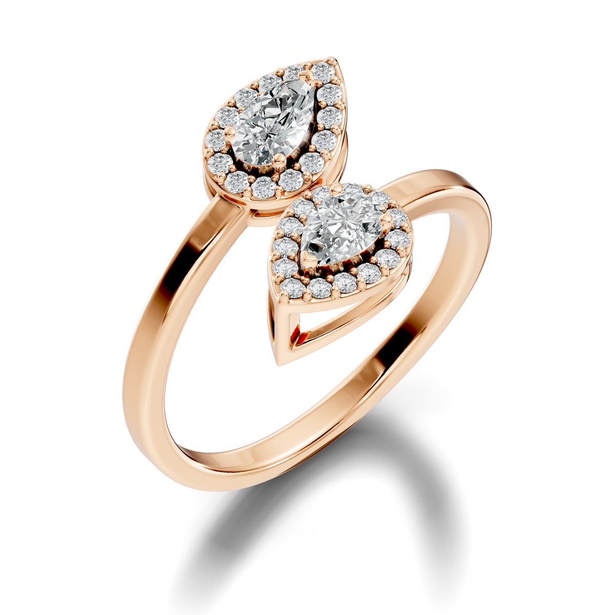 Lab Grown Pear & Round Diamond Halo Open Bypass Ring - HIGHCARAT DIAMONDS